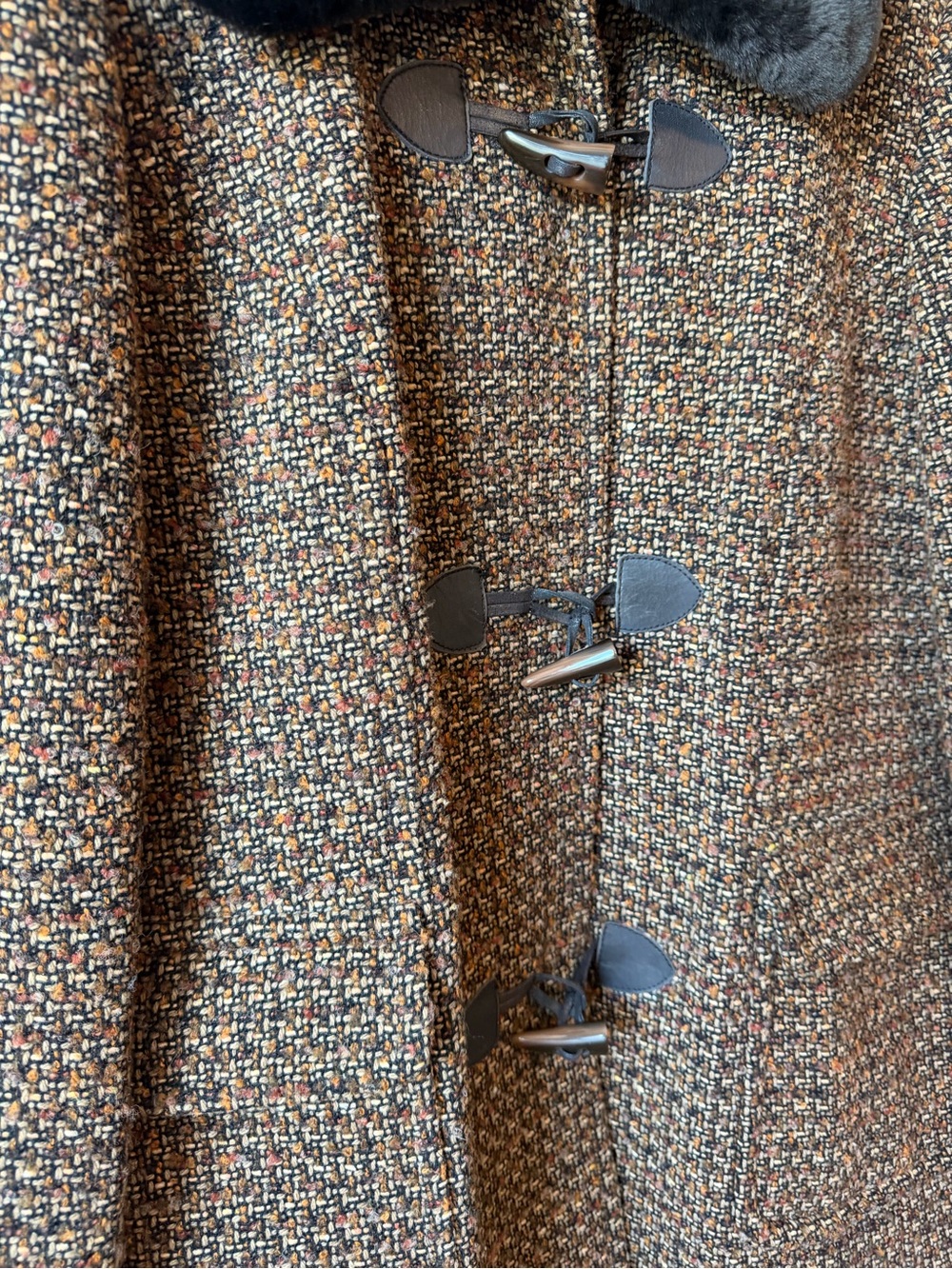 ⚡️Donatella Tweed Toggle Coat with Faux Fur Collar - Brown - Picture 3 of 6